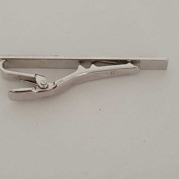 Dunhill Vintage Two Tone Tie Clasp Clip Bar Silver Gold Retro Logo Minimalistic - Picture 2 of 6